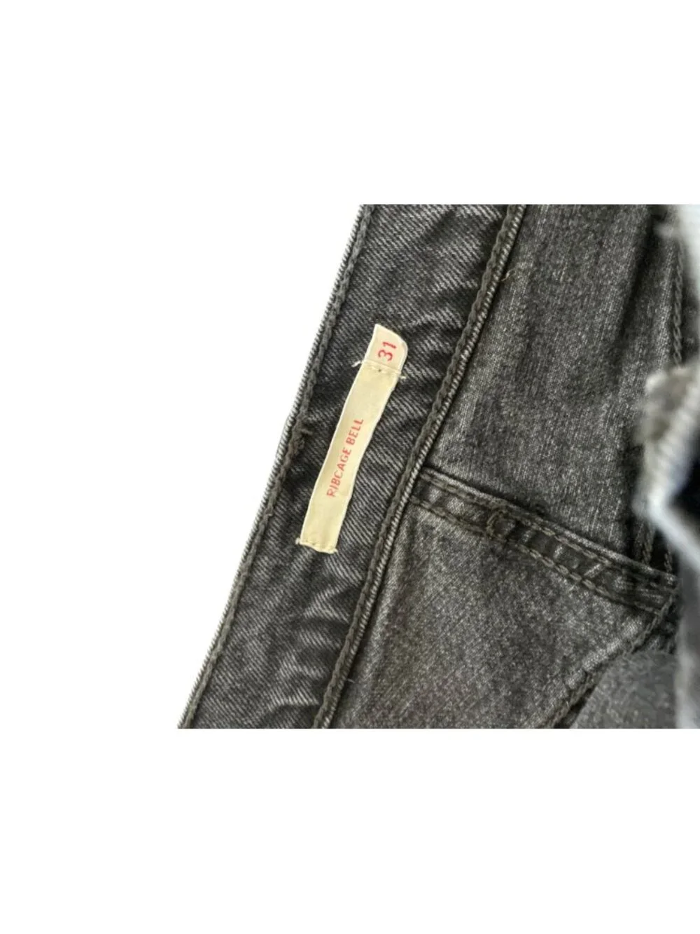 Levi's Ribcage Bell Jeans Black Denim Super High Rise Flare Leg Cotton SZ 31 32" - Picture 13 of 13